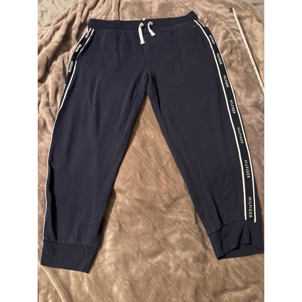 Tommy Hilfiger Mens XL Navy Blue Logo Tape Jogger Sleepwear Lounge Pants